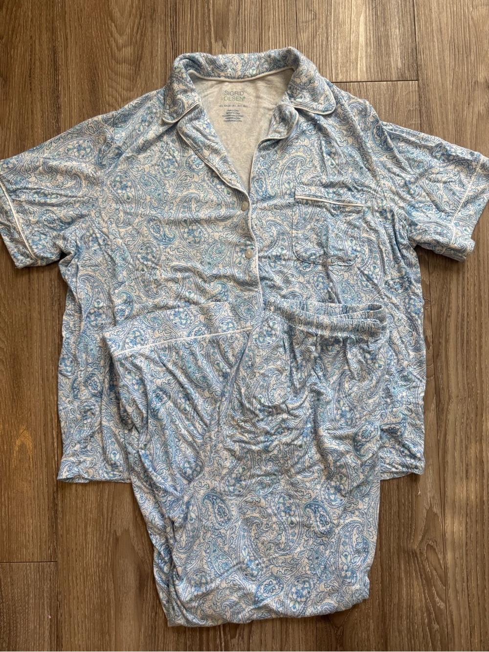 Sigrid Olsen Light Blue Paisley Short-Sleeve Button Shirt